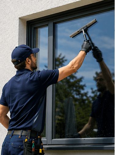 An exterior window being cleaned at a home